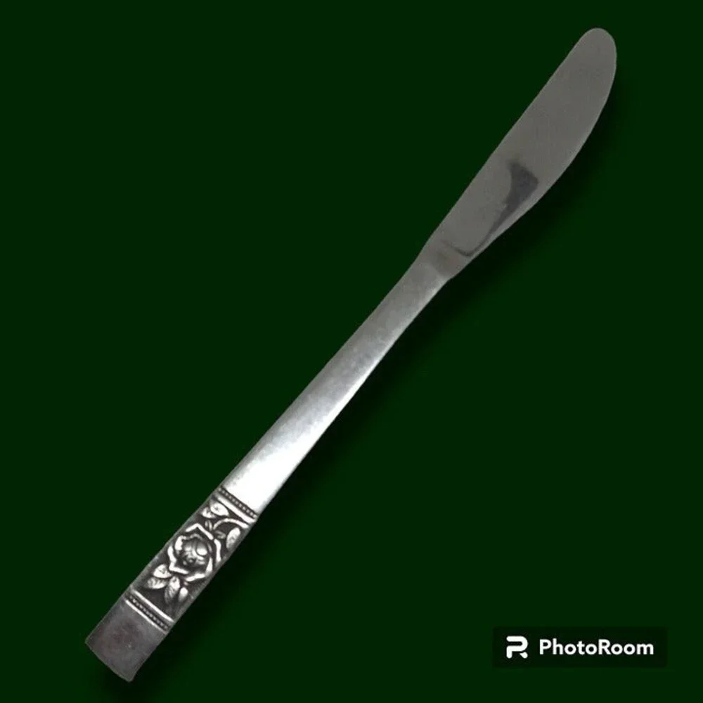 National Stainless Japan Laureen Modern Solid Knife-Black Accent-Roses-Vintage